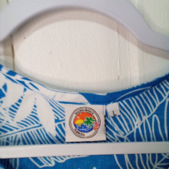Makai Beach Hawaii Shirt Blouse Women L Sleeveless Tropical Leaves Blue White - Picture 11 of 16